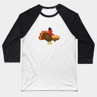 Cute Turkey with Pumpkin Pie Thanksgiving Baseball T-Shirt